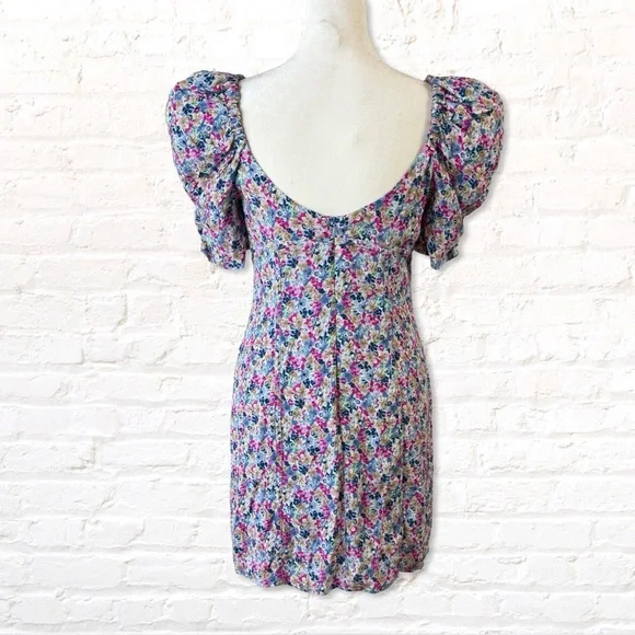 Astr The Label Floral Puff Sleeve Minidress in Blue Fuchsia Flora Small - Picture 4 of 7